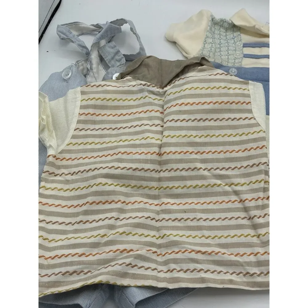 Vintage Baby Rompers Lot 3 Coombs Kiddy Kotton Blue Pinstripe Overalls